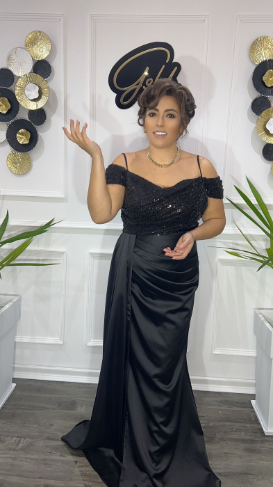 Rochie eleganta din satin cu trena și paiete în partea de sus Larissa FloraGvF [3]