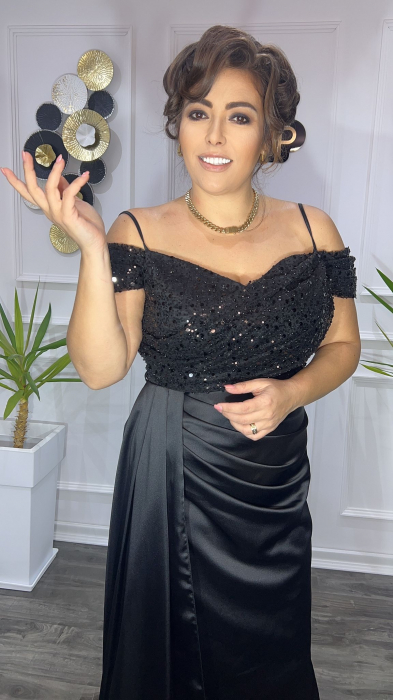 Rochie eleganta din satin cu trena și paiete în partea de sus Larissa FloraGvF [2]