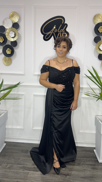 Rochie eleganta din satin cu trena și paiete în partea de sus Larissa FloraGvF [1]
