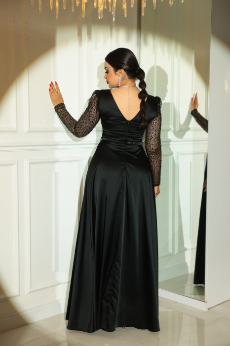Rochie eleganta Neagra Miry FloraGvF, din satin [4]