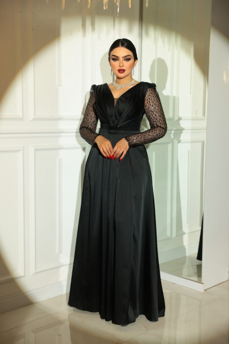 Rochie eleganta Neagra Miry FloraGvF, din satin [2]