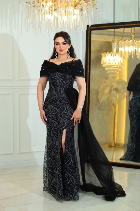 Rochie de seară elegantă din tulle negru cu sclipici și perle Adelyn [1]