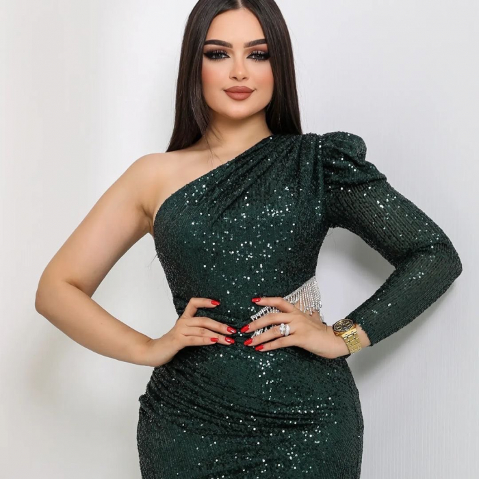 Rochie lunga de ocazie cu paiete NEF06, Verde [2]
