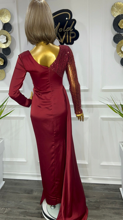 Rochie lunga eleganta, Bordo Reby FloraGvF, cu paiete [4]