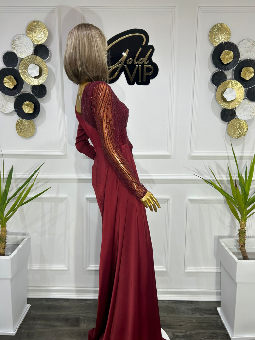 Rochie lunga eleganta, Bordo Reby FloraGvF, cu paiete [3]