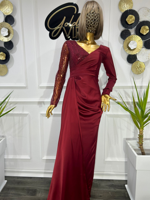 Rochie lunga eleganta, Bordo Reby FloraGvF, cu paiete [1]