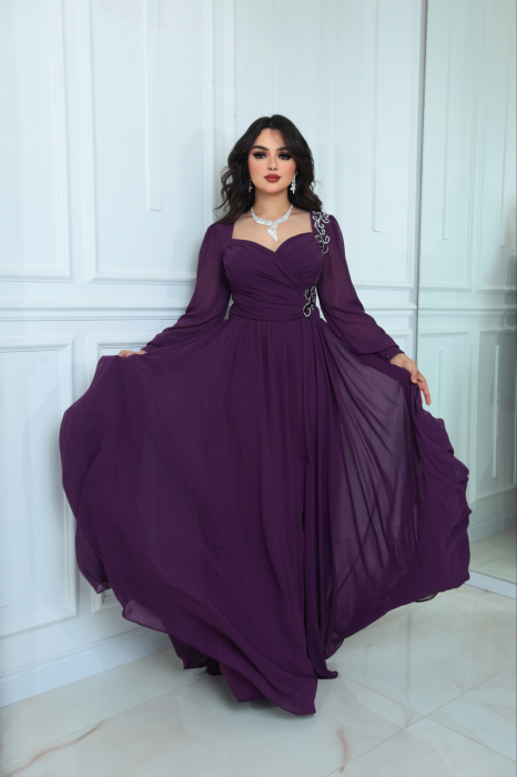 Rochie lunga eleganta din Sifon Milana FloraGvF, cu strasuri [1]