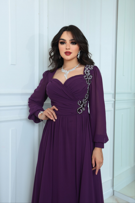 Rochie lunga eleganta din Sifon Milana FloraGvF, cu strasuri [2]