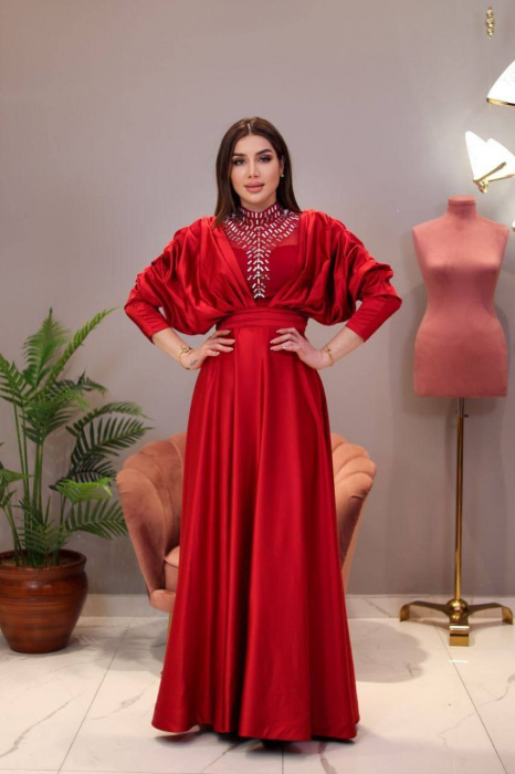Rochie lunga Rosie Mira cu maneci lungi si decolteu inalt FloraGvF [2]