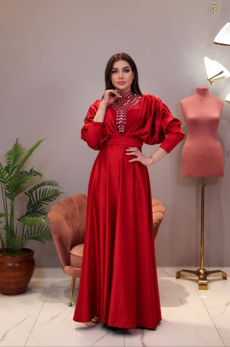 Rochie lunga Rosie Mira cu maneci lungi si decolteu inalt FloraGvF [3]