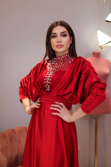 Rochie lunga Rosie Mira cu maneci lungi si decolteu inalt FloraGvF [1]