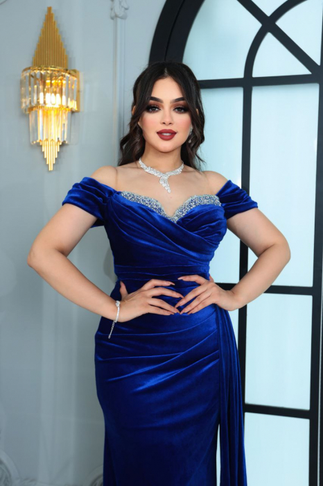 Rochie lunga Roxen eleganta Albastra din catifea [1]