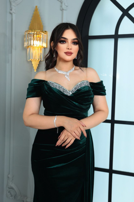Rochie lunga Roxen eleganta Verde din catifea [1]