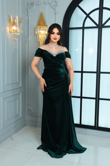 Rochie lunga Roxen eleganta Verde din catifea [2]