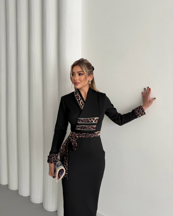 Rochie maxi Neagra, cu insertii animal print, N202569 [3]