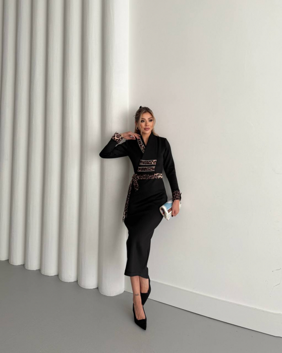 Rochie maxi Neagra, cu insertii animal print, N202569 [5]