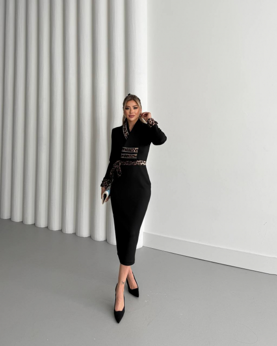 Rochie maxi Neagra, cu insertii animal print, N202569 [2]