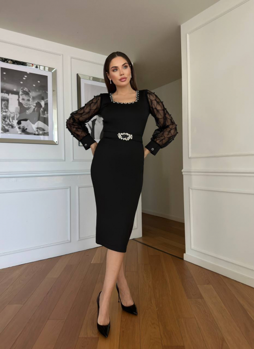 Rochie maxi Neagra, eleganta, decorata cu Cristale, N202565 [4]