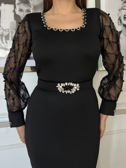 Rochie maxi Neagra, eleganta, decorata cu Cristale, N202565 [3]