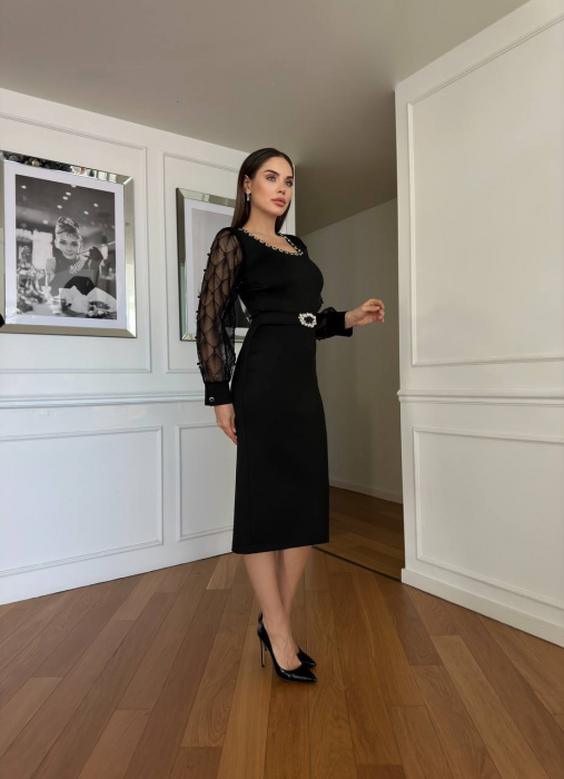 Rochie maxi Neagra, eleganta, decorata cu Cristale, N202565 [6]