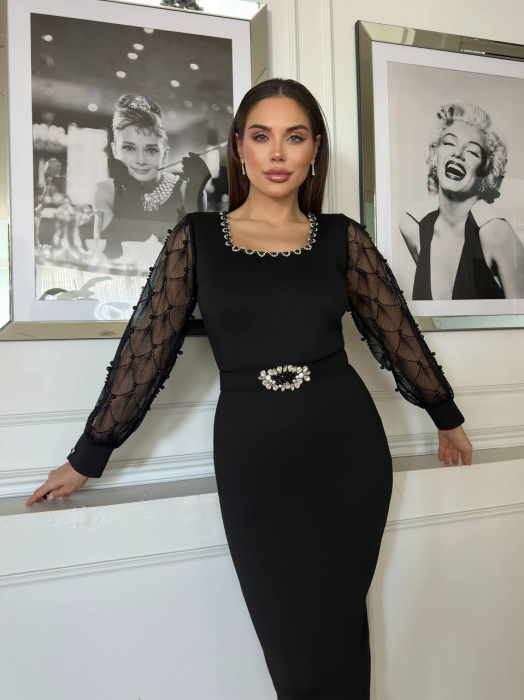Rochie maxi Neagra, eleganta, decorata cu Cristale, N202565 [2]