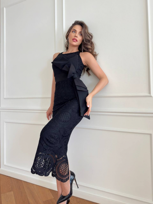 Rochie midi Alba cu funda supradimensionata, Aryn NepaGvF [5]