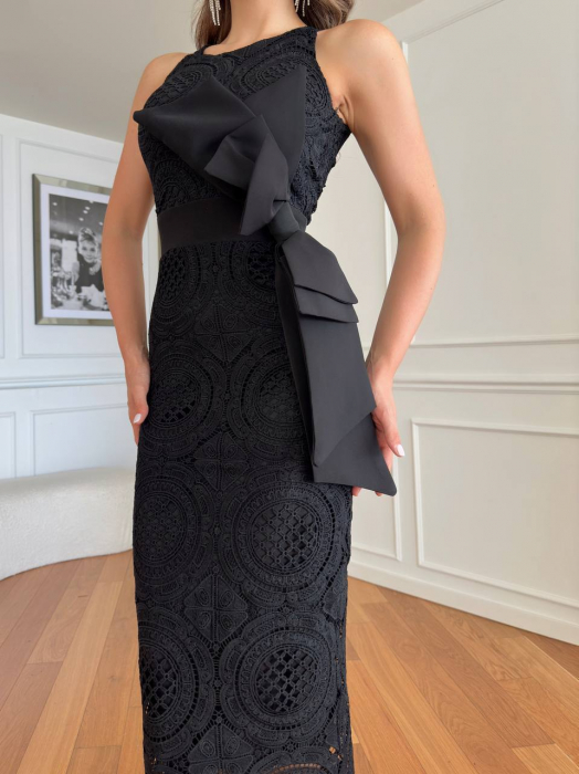 Rochie midi Alba cu funda supradimensionata, Aryn NepaGvF [3]