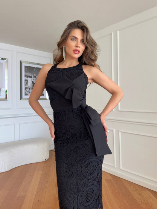 Rochie midi Alba cu funda supradimensionata, Aryn NepaGvF [7]