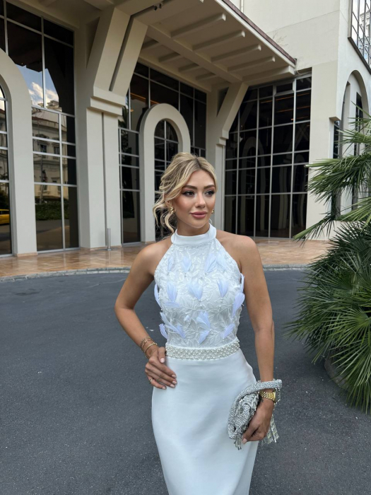 Rochie midi Alba cu pene in partea de sus Merry NepaGvF [2]