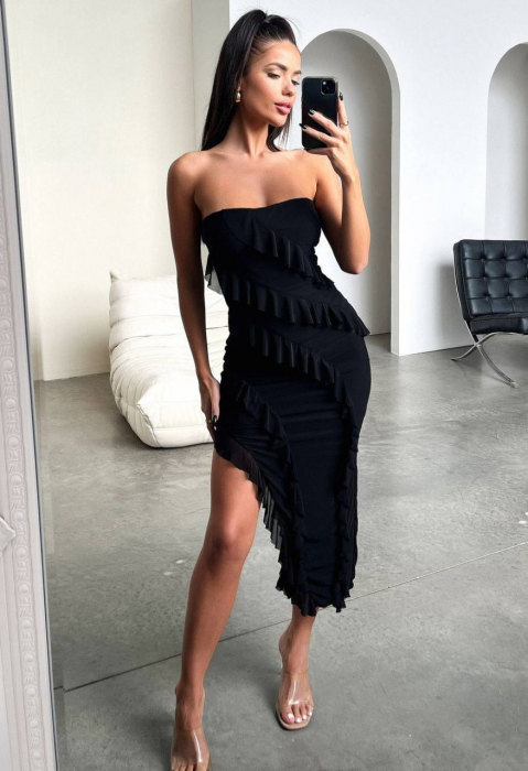 Rochie Midi cu volanase Vegas Gvf2, Neagra [3]