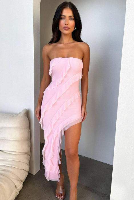 Rochie Midi cu volanase Vegas Gvf2, Roz [3]