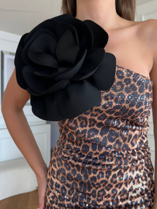 Rochie midi eleganta Dream NepaGvf, animal print, cu floare 3D [3]
