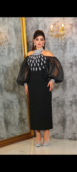 Rochie midi eleganta ZirkaGvF, cu umerii goi si strasuri [1]