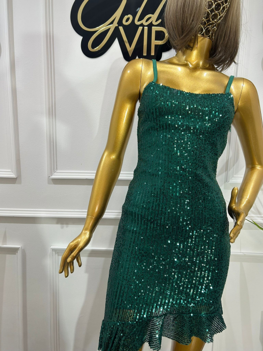 Rochie Mini DiskoFsh cu Paiete, Verde Smarald [5]