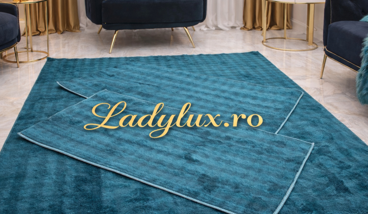 Set Covor cu Pui Model Model Bubble Verde Smarald 1x 140x200 cm  + 2x 60x100 cm [3]