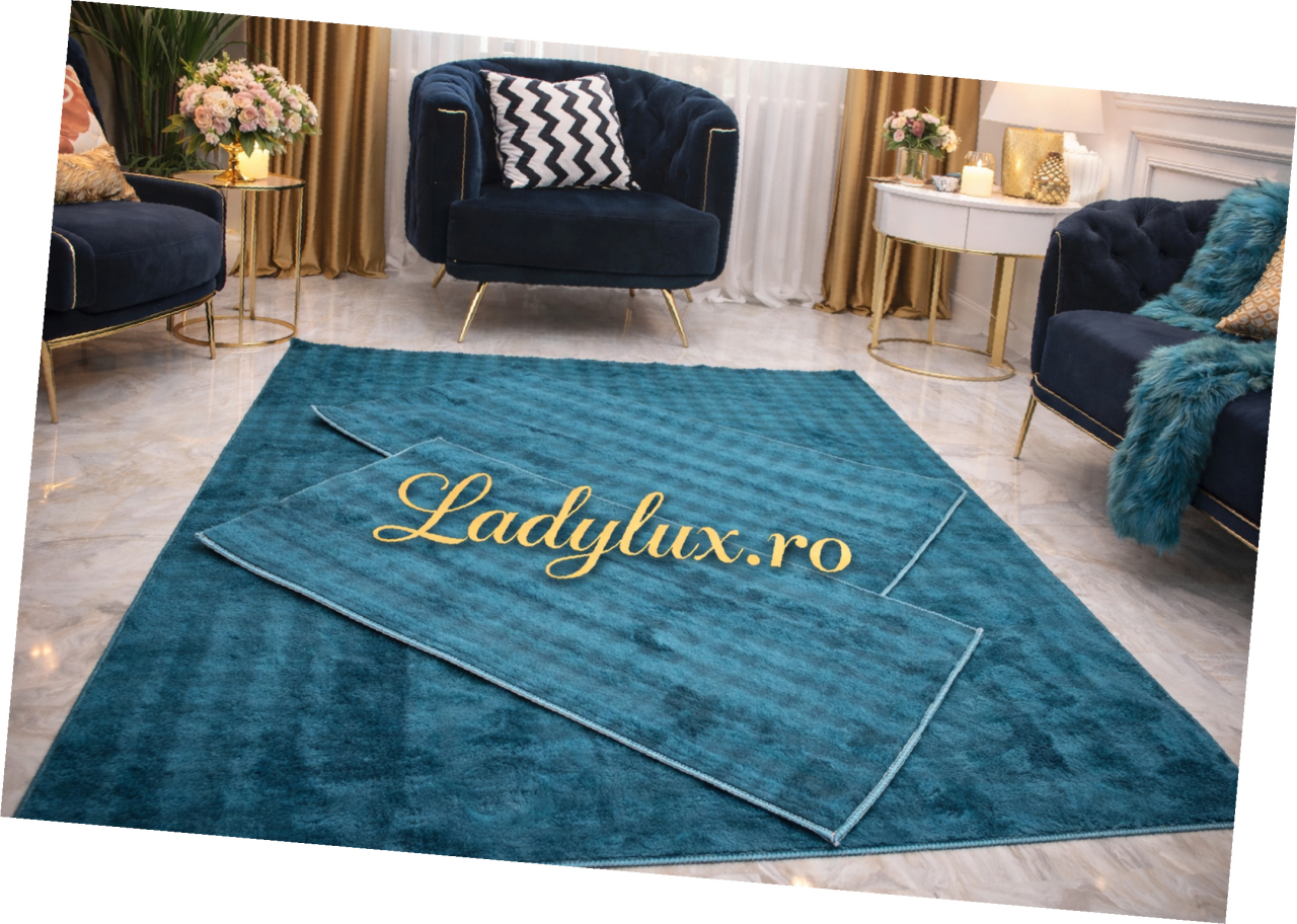 Set Covor cu Pui Model Model Bubble Verde Smarald 1x 140x200 cm  + 2x 60x100 cm [2]