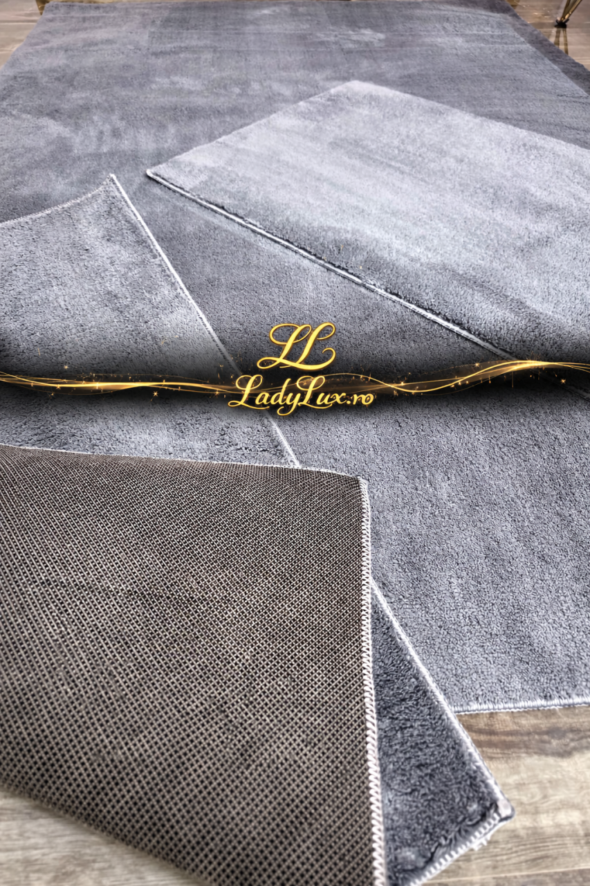 Set Covor cu Pui Model Vitrine Gri Antracit  1x 140x200 cm  + 2x 60x100 cm [2]