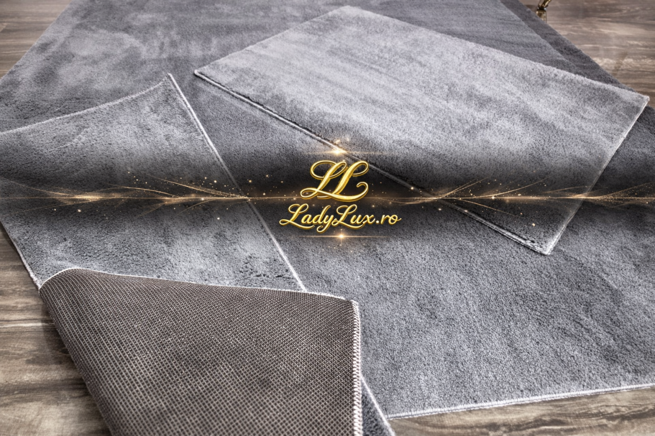 Set Covor cu Pui Model Vitrine Gri Antracit  1x 140x200 cm  + 2x 60x100 cm [3]