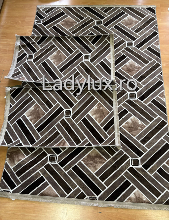 Set covoare antiderapante Maro cu model stil parchet– 1 covor mare(140X200CM) + 2 pui(60X100) [2]