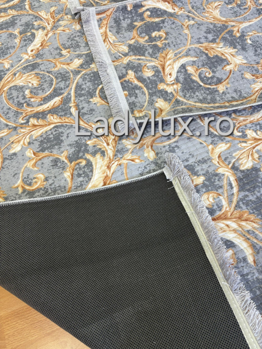 Set covoare antiderapante Gri cu model auriu – 1 covor mare(140X200CM) + 2 pui(60X100) [1]