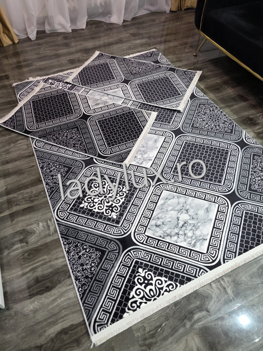 Set covoare antiderapante Negru-Gri VRS – 1 covor mare(140X200CM) + 2 pui(60X100)-C1401 [1]