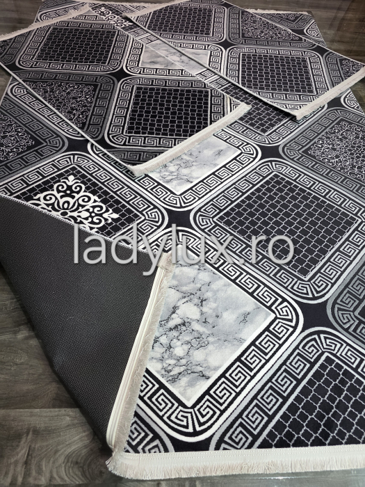 Set covoare antiderapante Negru-Gri VRS – 1 covor mare(140X200CM) + 2 pui(60X100)-C1401 [3]
