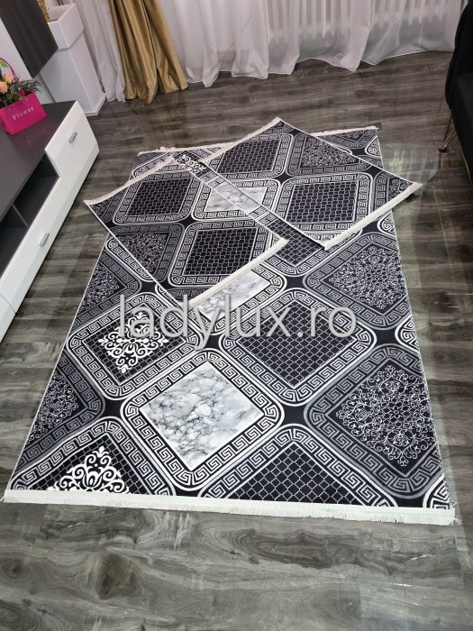 Set covoare antiderapante Negru-Gri VRS – 1 covor mare(140X200CM) + 2 pui(60X100)-C1401 [4]