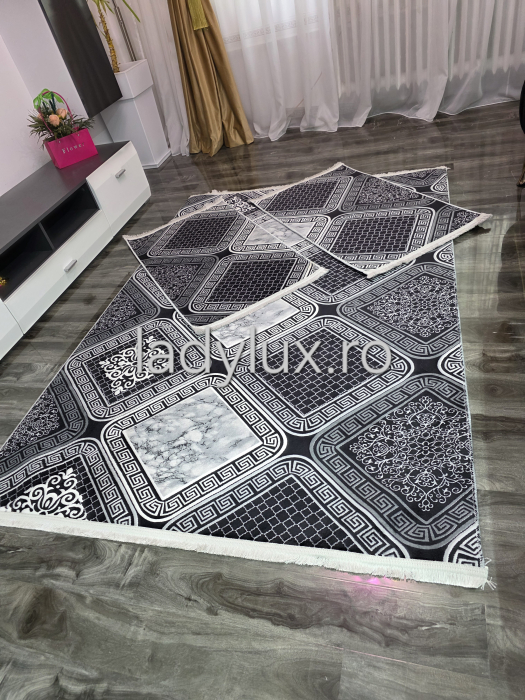 Set covoare antiderapante Negru-Gri VRS – 1 covor mare(140X200CM) + 2 pui(60X100)-C1401 [2]