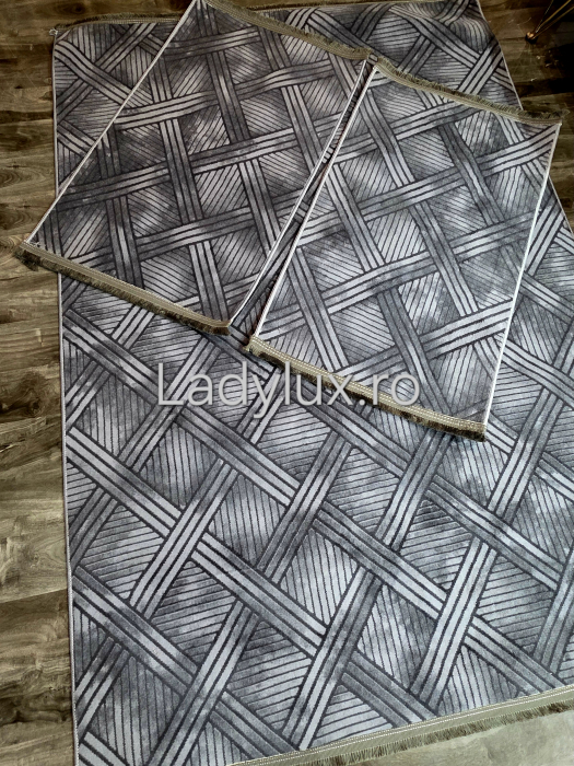 Set covoare antiderapante Gri stil parchet 2 – 1 covor mare(140X200CM) + 2 pui(60X100)-C1418 [1]