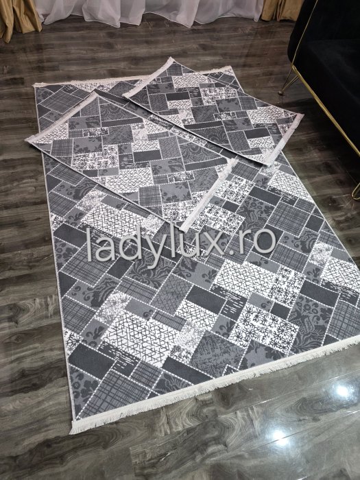 Set covoare antiderapante in nuante de Gri  – 1 covor mare(140X200CM) + 2 pui(60X100)-C1402 [1]
