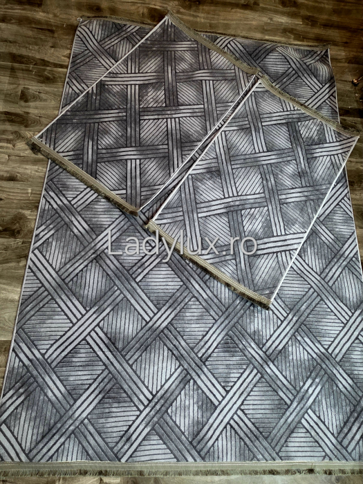 Set covoare antiderapante Gri stil parchet 2 – 1 covor mare(140X200CM) + 2 pui(60X100)-C1418 [3]