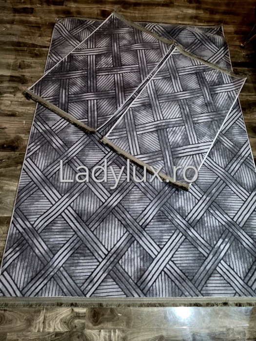 Set covoare antiderapante Gri stil parchet 2 – 1 covor mare(140X200CM) + 2 pui(60X100)-C1418 [4]