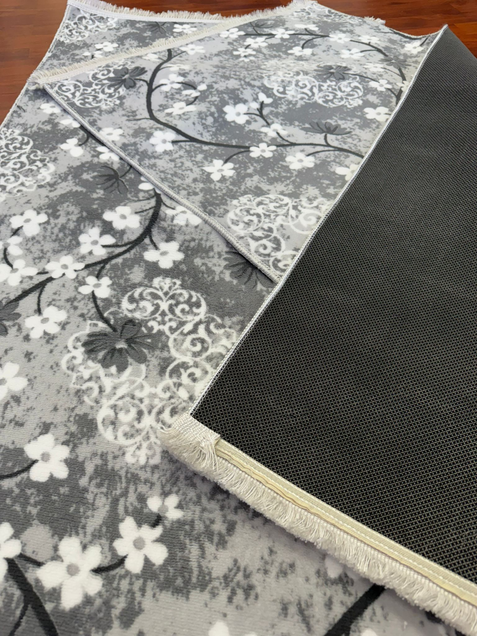 Set Doua Traverse Antiderapante Model Floral Gri 75x140 cm [3]