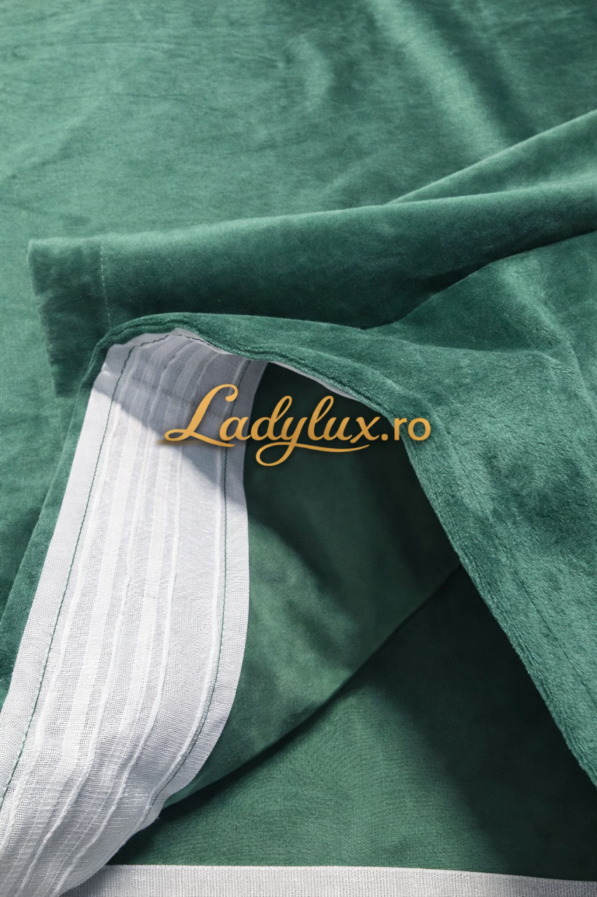 Set Draperii Catifea Simpla Verde Smaral cu Tiv si Rejansa 3m-2.5h [2]